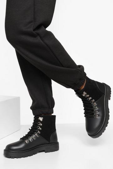 Wide Fit Chunky Lace Up Hiker Boots black