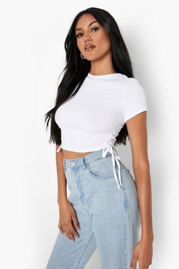 Side Ruched Ribbed Top white