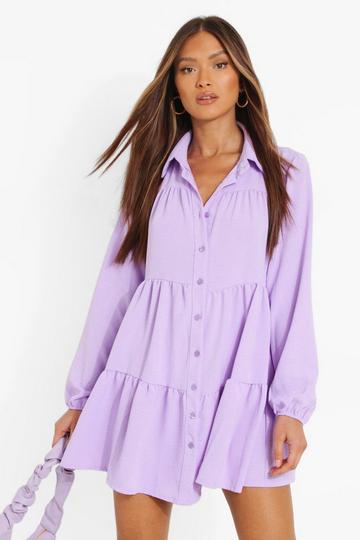 Tiered Smock Shirt Dress lilac