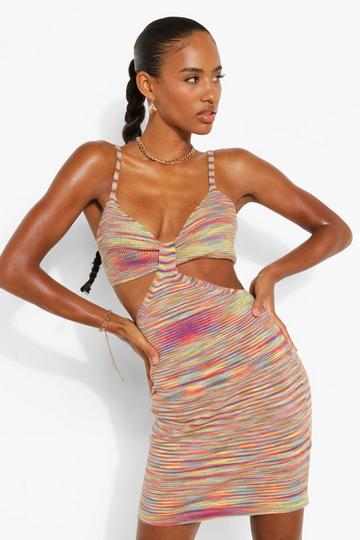 Bright Neon Space Dye Cut Out Knitted Mini Dress