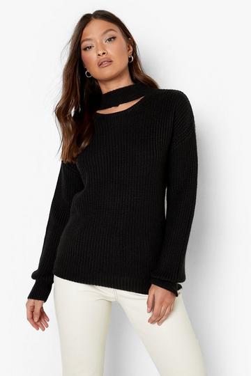 Cut Out Detail High Neck Jumper black