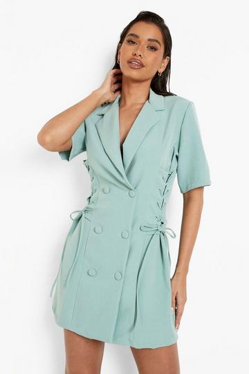 Green Lace Up Fitted Blazer Dress