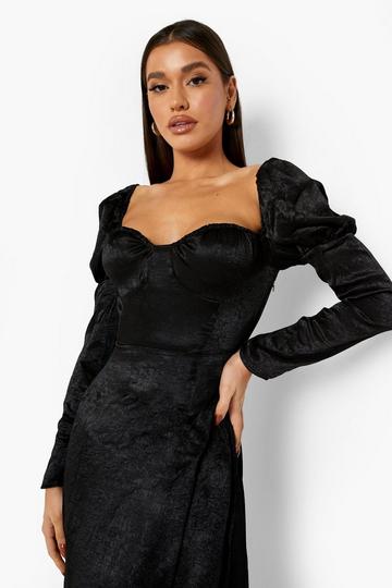 Black Satin Cup Detail Midi Dress