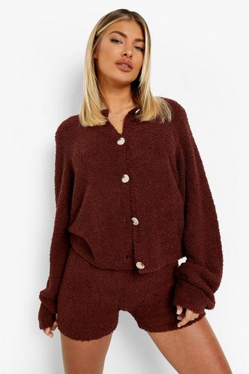 Brown Teddy Knit Cardigan Co-ord