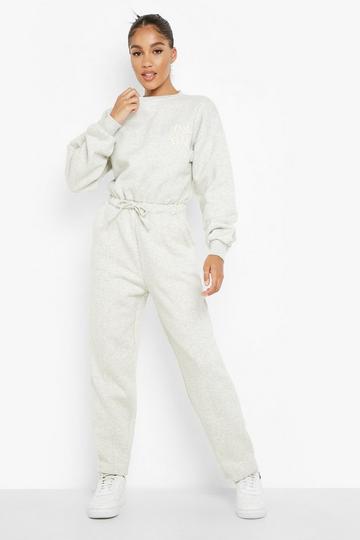 Seam Detail Embroidered Sweat Jumpsuit ash grey