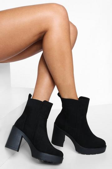 Black Block Heel Platform Chelsea Boots