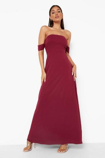 Chiffon Off The Shoulder Maxi Dress berry