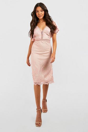 Boutique All Over Lace Bodycon Midi Dress blush