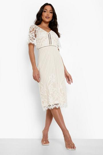 Boutique All Over Lace Bodycon Midi Dress white