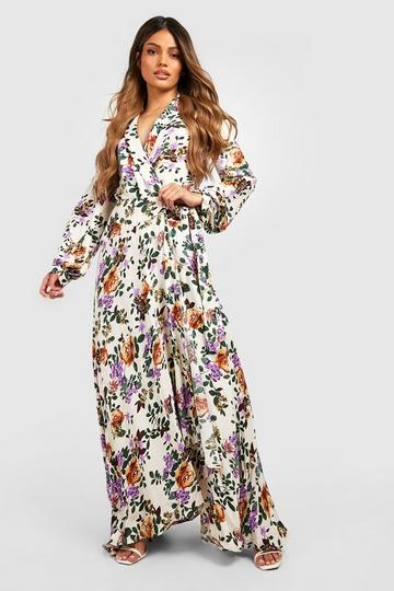 Floral Wrap Belted Maxi Dress stone