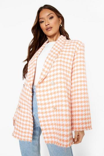 Boucle Tailored Frayed Hem Blazer peach