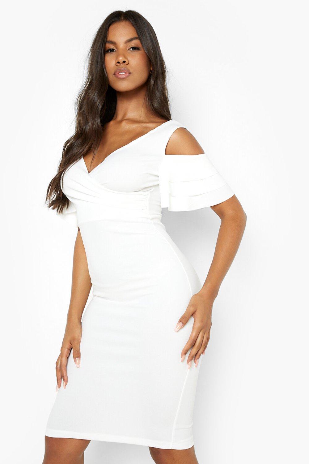 ruffle sleeve dress white