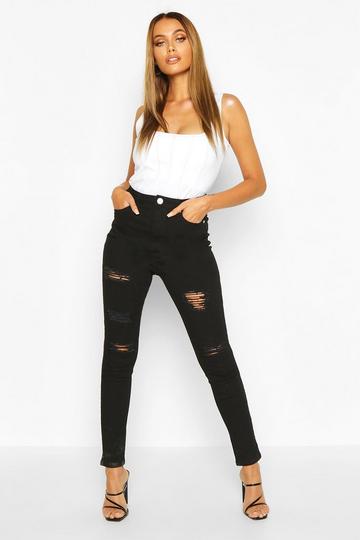 Black Basics High Waisted Super Distressed Skinny Jeans