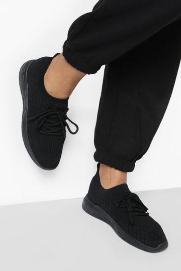Wide Fit Basic Knitted Sports Trainers black