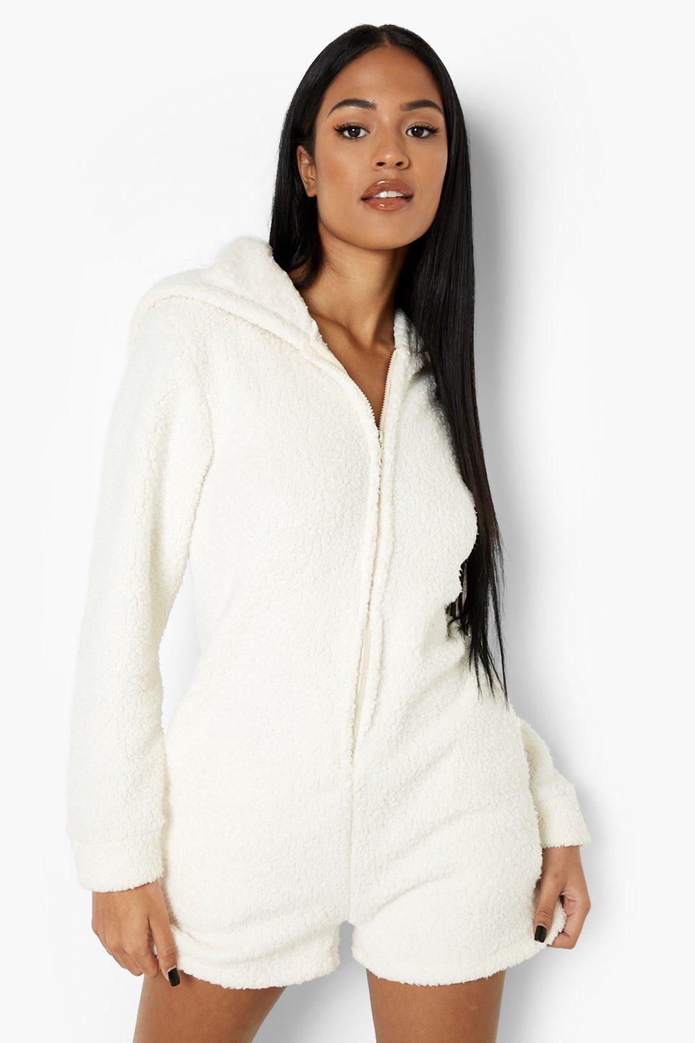 Women s Petite Fluffy Onesie Boohoo UK