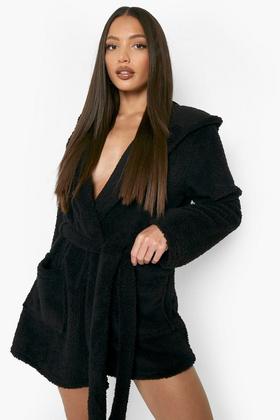 Black Brushed Jersey Longline Robe