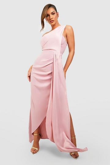 Satin Drape One Shoulder Maxi Dress blush