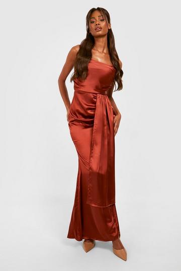 Satin Cowl Detail Draped Maxi Dress chocolate