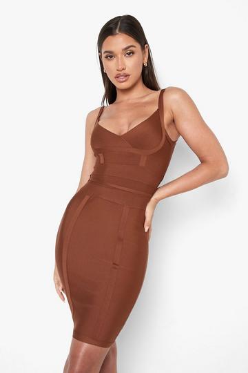 Brown Bandage Tie Detail Mini Dress