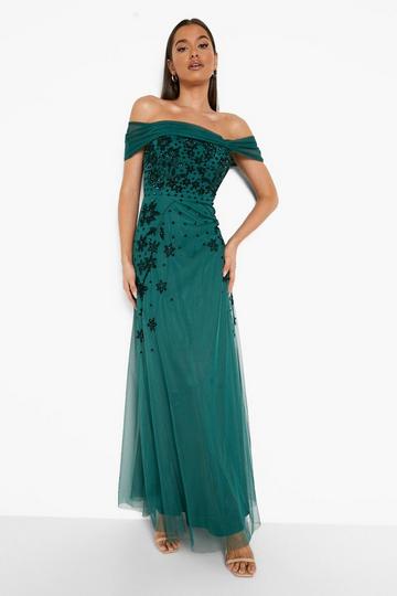 Green Hand Embellished Bow Detail Maxi Dress