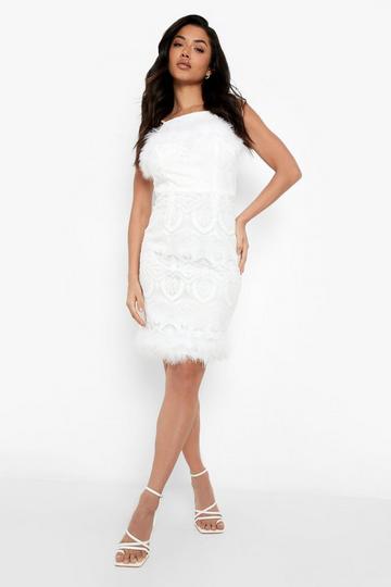 White Lace And Feather Trim Strappy Midi Dress