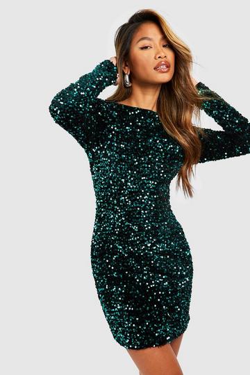 Teal Green Sequin Batwing Mini Party Dress