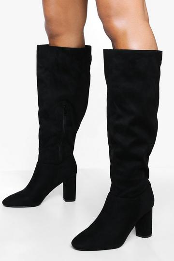 Black Wide Fit Block Heel Knee High Boots