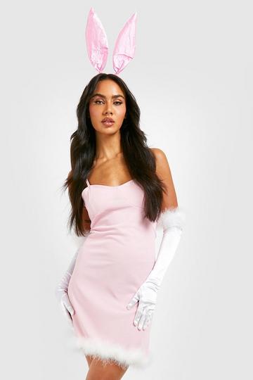 Halloween Mesh Feather Trim Mini Dress pale pink