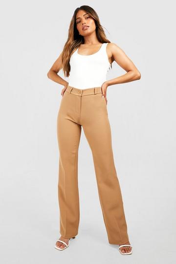 Beige Straight Leg Formal Woven Trousers