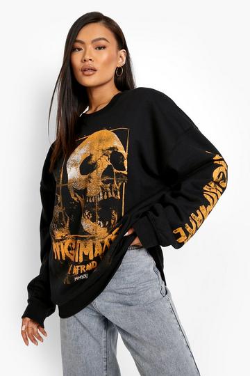 Black Halloween Nightmare Printed Oversized Sweater