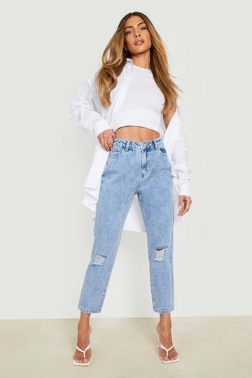 Light Brown Basics High Waisted Ripped Knee Mom Jeans