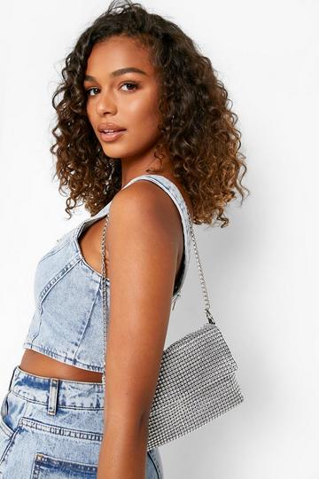 Silver Embellished Chain Shoulder Bag