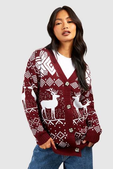 Fairisle Christmas Cardigan berry