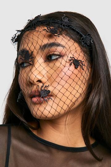 Black Halloween Spider Veil Headband