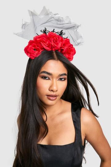 Halloween Rose & Spider Headband black