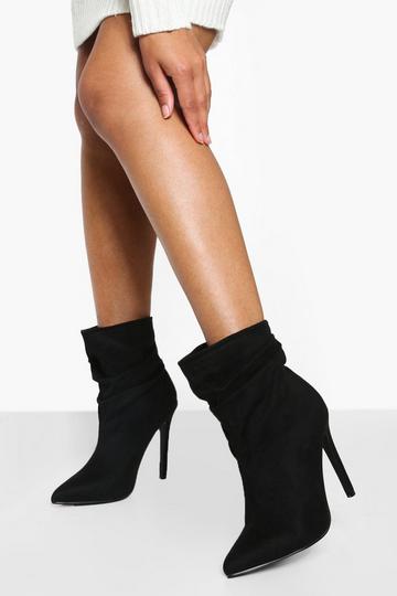 Black Ruched Stiletto Ankle Boots