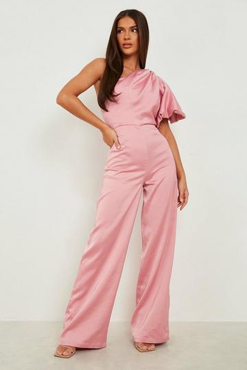Puff One Shoulder Wide Leg Jumpsuit rose