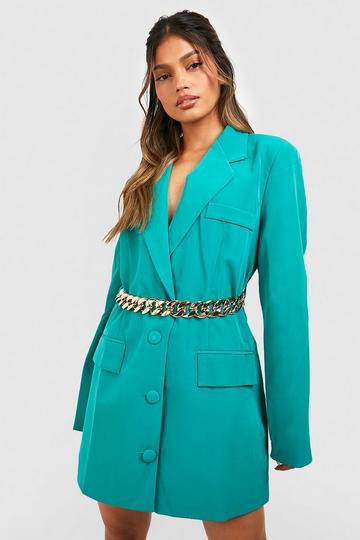 Chunky Chain Belted Blazer Dress emerald