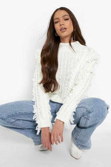 Cream White Tassel Cable Knit Chunky Jumper