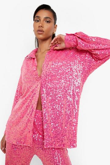 Bright Sequin Oversized Shirt hot pink
