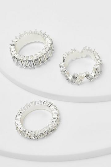 Diamante Rings 3 Pack silver