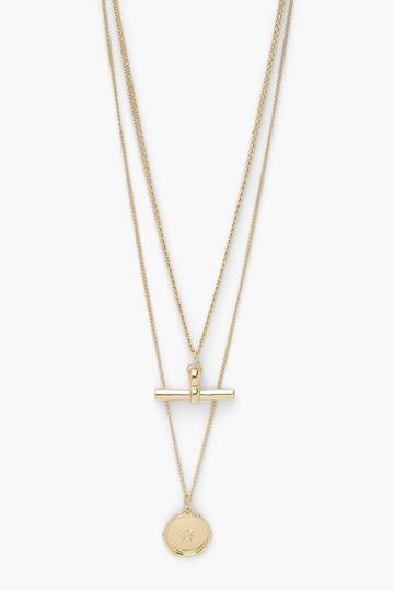 Gold Metallic T-bar Double Layer Necklace