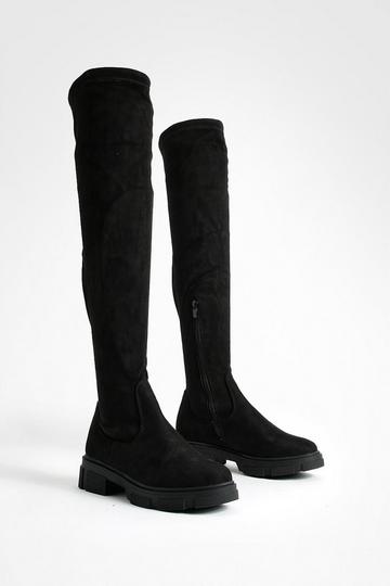 Wide Width Stretch Knee High Boots black