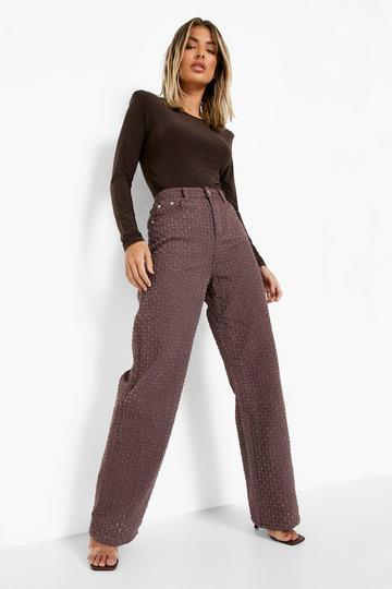 Brown All Over Distressed Boyfriend Jeans