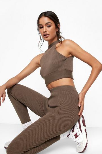 Scoop Halterneck And Check Knitted Set chocolate