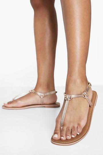 Gold Metallic Wide Fit Leather Thong Strap Sandal