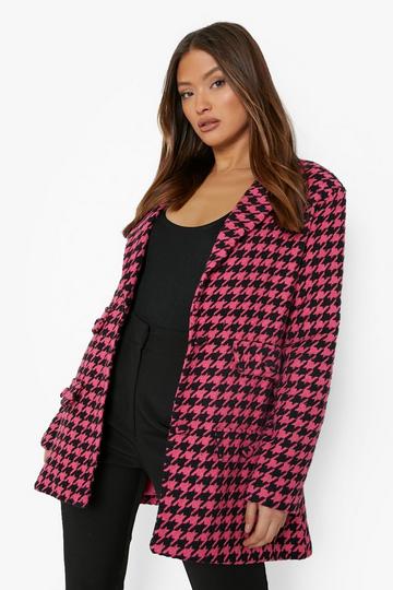 Pink Dogtooth Relaxed Fit Boucle Blazer hot pink