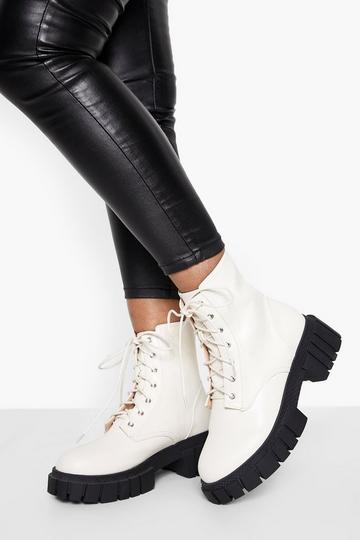 Cream White Wide Fit Chunky Hiker Boots
