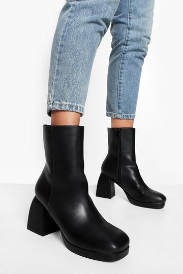 Black Wide Fit Chunky Heeled Boots