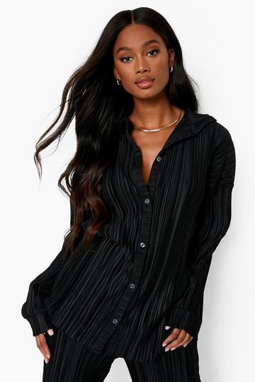 Plisse Oversized Relaxed Fit Shirt black